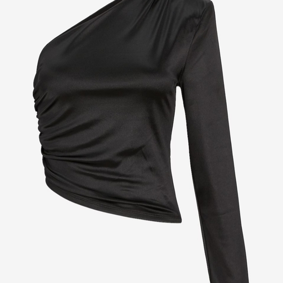 EXPRESS Satin Padded shoulder ruched top - Picture 1 of 14